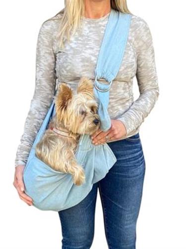 Adjustable Furbaby Sling Bag in Bleachwashed Blue Denim