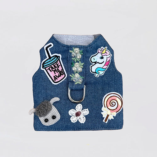 Denim Cool Pup Dog Harness- Blue Flower