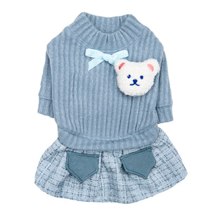 Zoe Dog Dress Corduroy w/ Plush Bear in Blue