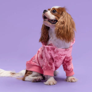 Tie Dye Fleece Dog Hoodie in Pink