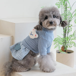 Zoe Dog Dress Corduroy w/ Plush Bear in Blue