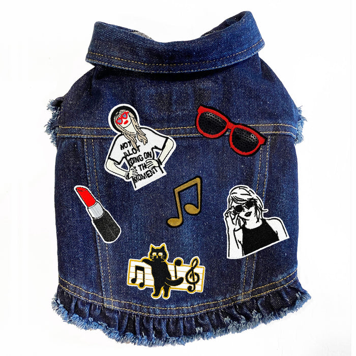 Swiftie Inspired #1 Denim Dog Jacket with Ruffles