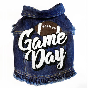 Game Day (Large) Denim Dog Jacket with Ruffles