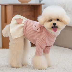 Zoe Dog Dress Corduroy w/ Plush Bear in Pink