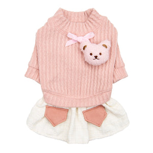 Zoe Dog Dress Corduroy w/ Plush Bear in Pink