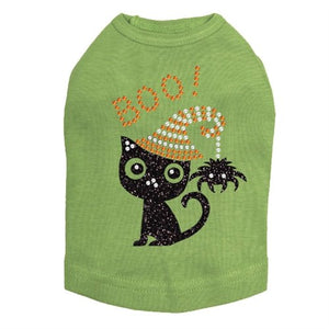 Cat with Spider Hat Rhinestones Tank Top - Many Colors - Posh Puppy Boutique