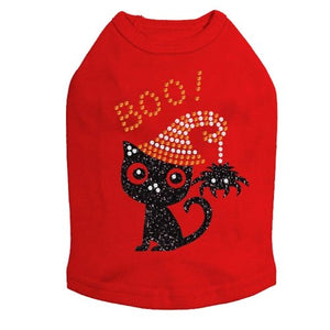 Cat with Spider Hat Rhinestones Tank Top - Many Colors - Posh Puppy Boutique