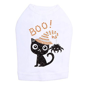 Cat with Spider Hat Rhinestones Tank Top - Many Colors - Posh Puppy Boutique