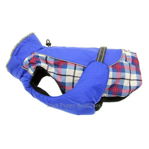 Alpine All Weather Dog Coat - Royal Blue Plaid - Posh Puppy Boutique