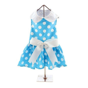 Blue Polka Dot Dog Dress with Matching Leash - Posh Puppy Boutique