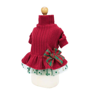 Christmas Turtleneck Knitted Sweater Tulle Dress