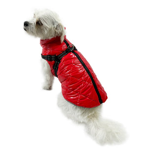 Water Resistant Puffy Vest with Sewn-In Harness - Red