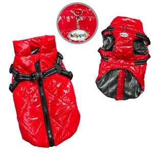 Water Resistant Puffy Vest with Sewn-In Harness - Red