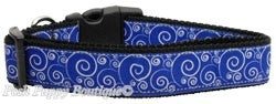 Blue and White Swirly Nylon Ribbon Dog Collar Collection - Posh Puppy Boutique