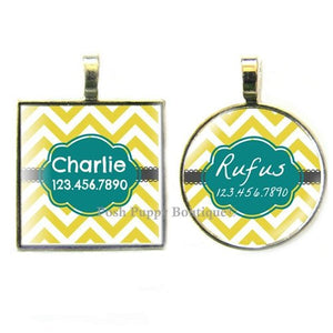 Chevron Custom Silver Pet ID Tag- Dandelion - Posh Puppy Boutique