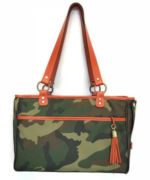 Camouflage Tote - Orange Leather Trim - Posh Puppy Boutique