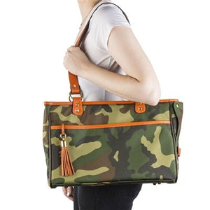 Camouflage Tote - Orange Leather Trim - Posh Puppy Boutique