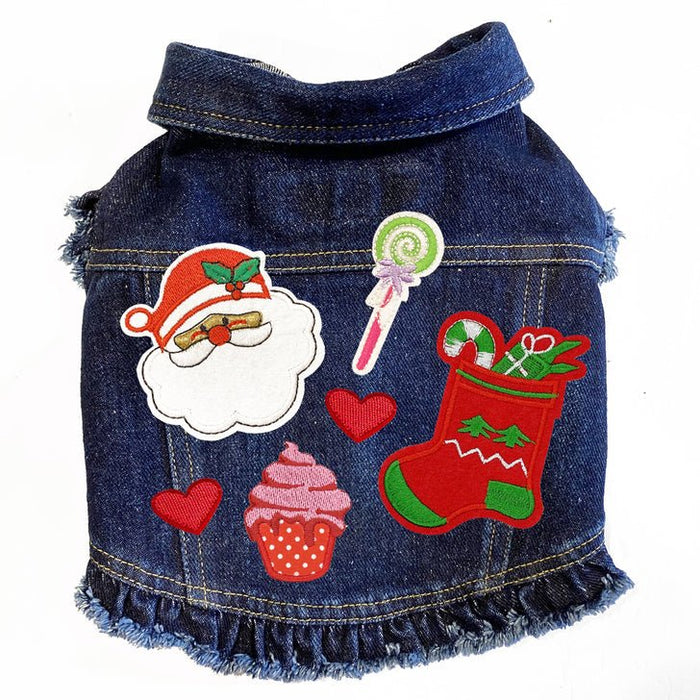 Christmas Denim Sweet Santa Ruffle Jacket