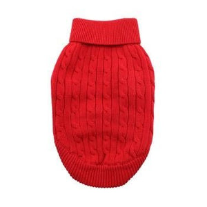 Combed Cotton Cable Knit Dog Sweater - Fiery Red - Posh Puppy Boutique