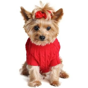 Combed Cotton Cable Knit Dog Sweater - Fiery Red - Posh Puppy Boutique