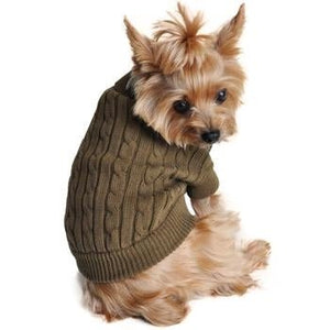 Combed Cotton Cable Knit Dog Sweater - Herb Green - Posh Puppy Boutique