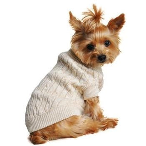 Combed Cotton Cable Knit Dog Sweater - Oatmeal - Posh Puppy Boutique