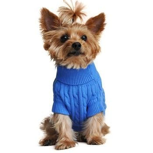 Combed Cotton Cable Knit Dog Sweater Riverside Blue Posh Puppy Boutique