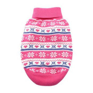 Combed Cotton Snowflake and Hearts Dog Sweater - Pink - Posh Puppy Boutique