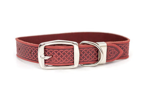 Coral Celtic Style Buckle Leather Collar - Posh Puppy Boutique