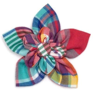 Coral Multi Plaid Flower Slider - Posh Puppy Boutique