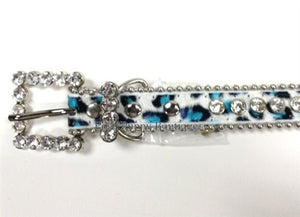 Couture Clear Crystal and Leather Dog Collar in Aqua Snow Leopard - Posh Puppy Boutique