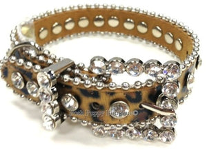 Couture Clear Crystal and Leather Dog Collar in Tan Leopard - Posh Puppy Boutique