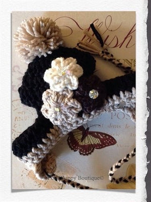 Couture Knit Hat - Three Flowers with Swarovski Crystals - Black - White - Beige - Posh Puppy Boutique