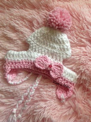 Couture Knit Hat - Two Flower with Pom Pom - Posh Puppy Boutique