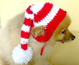 Crochet Red/White Striped Elf Beanie Hat - Posh Puppy Boutique