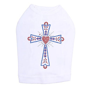 Cross Red, White, Blue Rhinestuds Tank - Many Colors - Posh Puppy Boutique