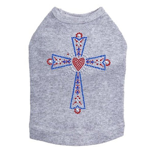 Cross Red, White, Blue Rhinestuds Tank - Many Colors - Posh Puppy Boutique