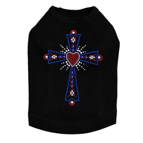 Cross Red, White, Blue Rhinestuds Tank- Many Colors