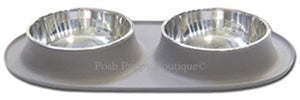 Double Bowl Silicone Feeders with Stainless Bowl - Grey - Posh Puppy Boutique
