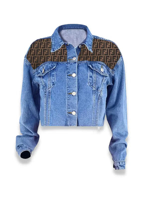 F Inspired Denim Dog Jacket with Matching Human Jacket