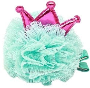 Fabulous Princess Puff Clip - on Hair Barrette - Aqua - Posh Puppy Boutique