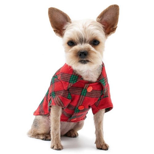 Flannel Button Down Shirt in Red & Green