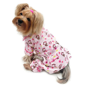 Girly Monkey Flannel Pajamas with 2 Pockets - Posh Puppy Boutique