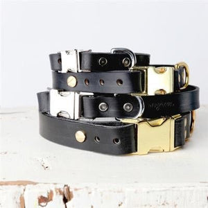 Handmade Classic Leather Dog Collar - Quick Release Style - Black - Posh Puppy Boutique