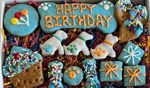 Happy Birthday Dog Treat Gift Box in Blue - Posh Puppy Boutique