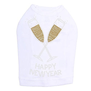 Happy New Year Champagne Glasses Rhinestones Tank - Many Colors - Posh Puppy Boutique