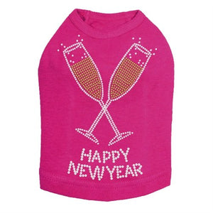 Happy New Year Champagne Glasses Rhinestones Tank - Many Colors - Posh Puppy Boutique