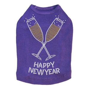 Happy New Year Champagne Glasses Rhinestones Tank - Many Colors - Posh Puppy Boutique