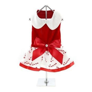 Holiday Dog Harness Dress - Candy Cane - Posh Puppy Boutique