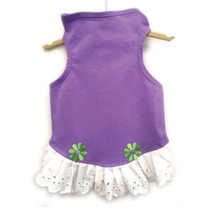 Jersey Dress with Eyelet Trim and Flower Detail in Lilac - Posh Puppy Boutique